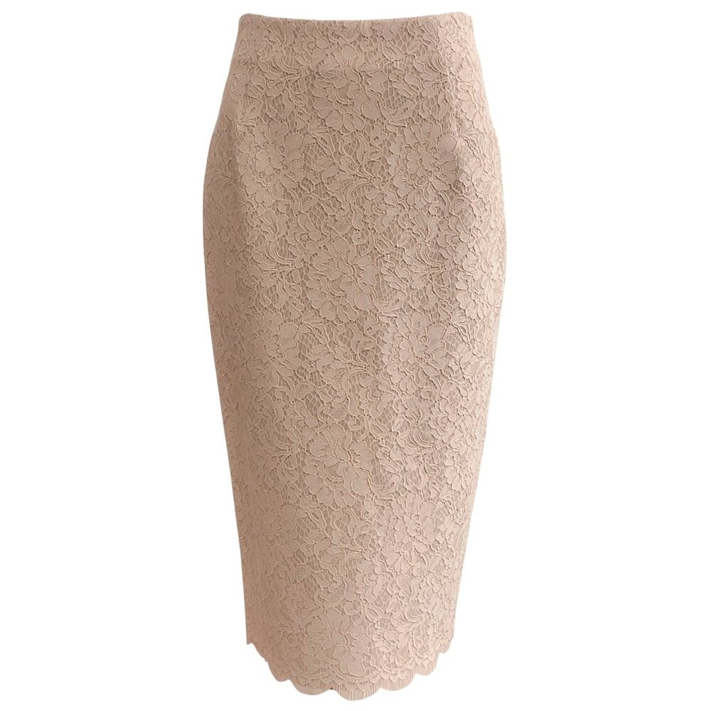 L'Agence Doeskin Nude Lace Royal Pencil Skirt